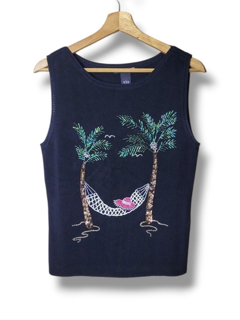 Sweaterworks Vintage Sleeveless Beaded Palm Tree Top Size Large